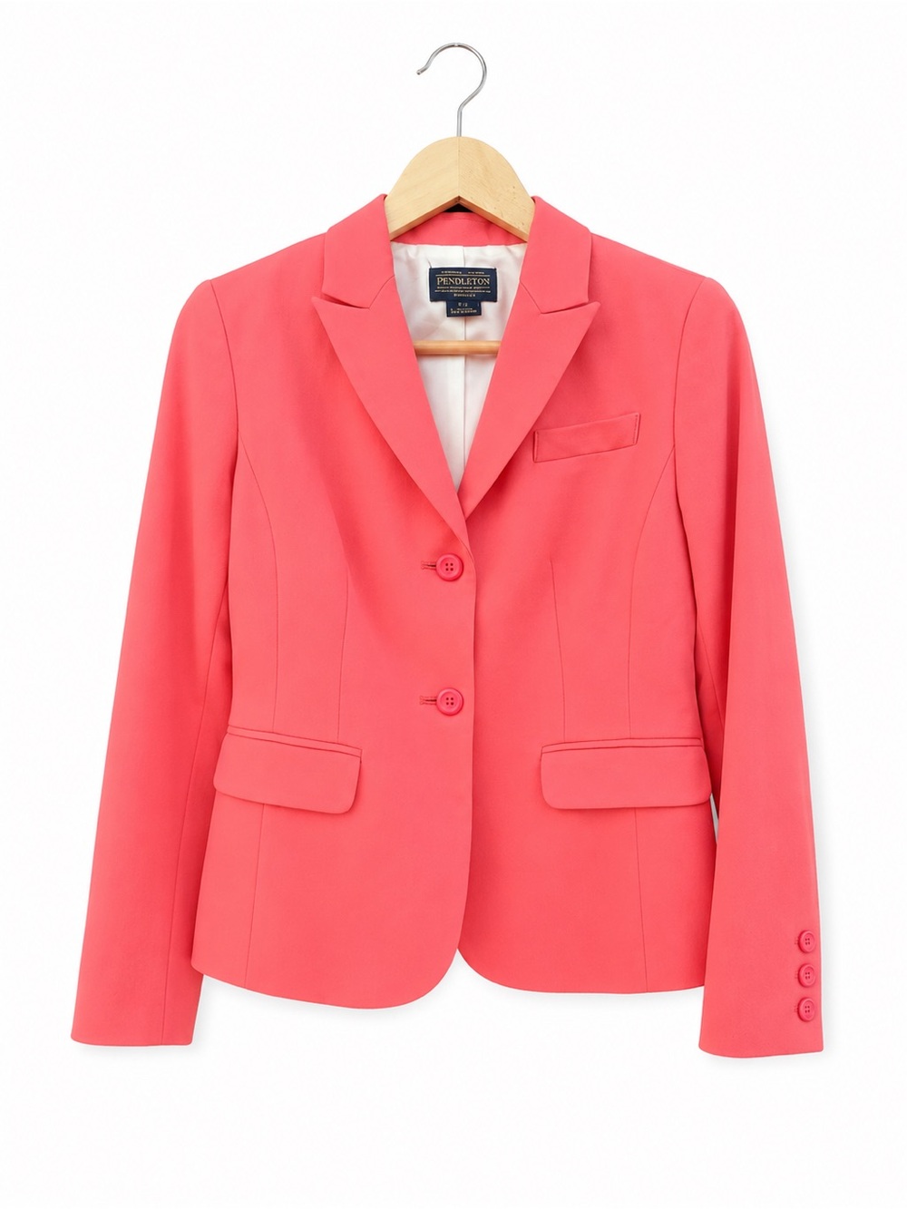 Pendleton Coral Pink Tailored Women's Blazer Office Siren Corpcore Button Jacket